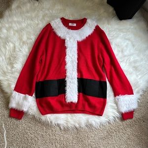 Ugly Christmas Sweater Mens Santa Sweater Beer Holder Fur Like New